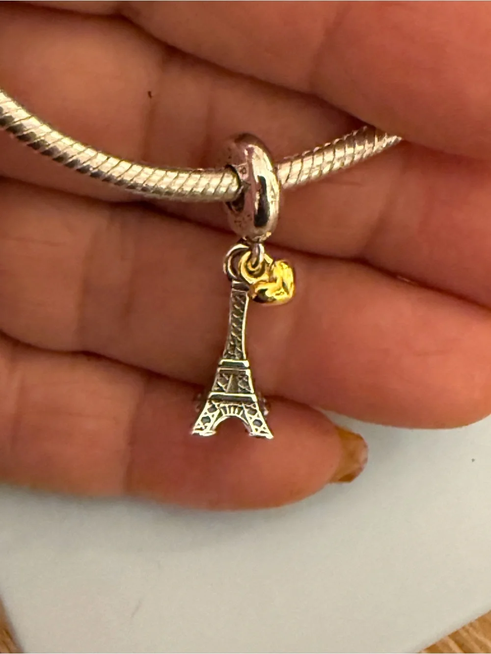 Pandora Two-Tone Eiffel Tower Dangle Charm — Silver & Gold